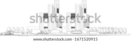 3D illustration of factory in elevation