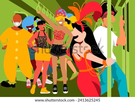 Brazilian Carnival - Diversity - Carnival Revelers in Costume Riding the Metro
