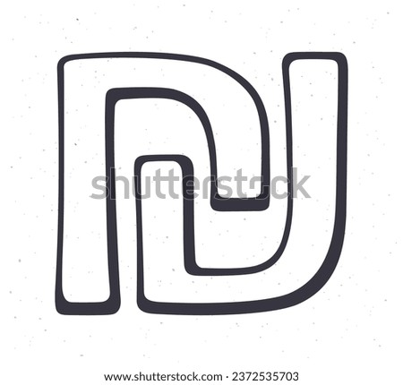 Hand drawn doodle of Israeli shekel sign. Outline vector illustration. The symbol of world currencies. Design element isolated on white background