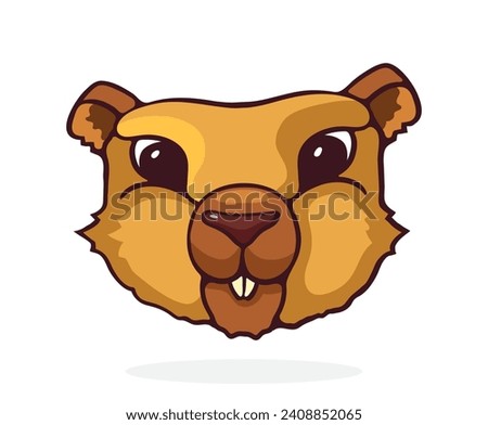 Cute groundhog. Marmot head. Happy groundhog day. Vector illustration. Hand drawn cartoon clip art with outline. Isolated on white background