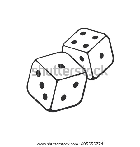 Vector illustration. Hand drawn doodle of two dice with contour. Gambling symbol. Cartoon sketch. Decoration for greeting cards, posters, emblems, wallpapers