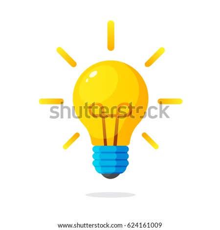Vector illustration. Light bulb with rays shine. Energy and idea symbol. Decoration for greeting cards, patches, prints for clothes, badges, posters