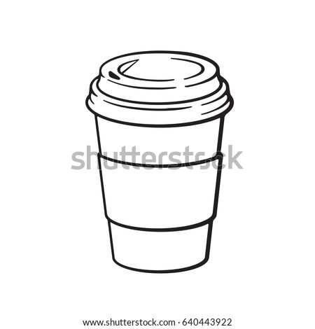 Vector illustration. Hand drawn doodle of disposable paper cup with coffee or tea. Cartoon sketch. Decoration for menus, signboards, showcases, greeting cards, posters, wallpapers