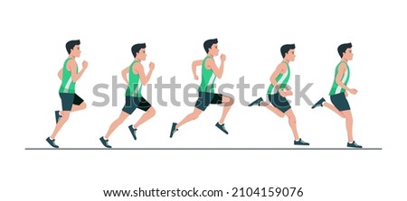 Collection of running man illustration Animation sprite set  Sport. Run. Active fitness. Exercise and athlete. Variety of sport movements. Flat vector illustration Foto stock © 