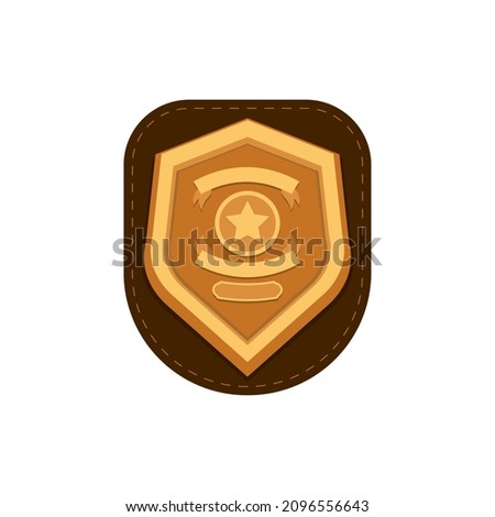 Sheriff badge, golden shield with star vector icon flat isolated.