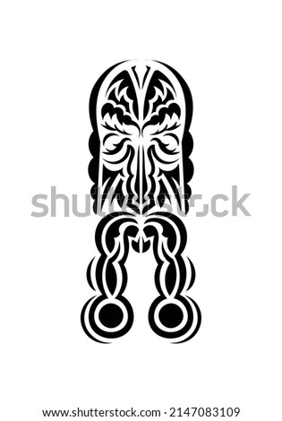 Face in the style of ancient tribes. Black tattoo patterns. Isolated on white background. Vetcor.