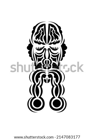 Mask in traditional tribal style. Ready tattoo template. Isolated on white background. Vector illustration.