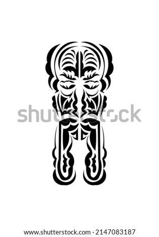 Mask in traditional tribal style. Black tattoo patterns. Flat style. Vetcor.