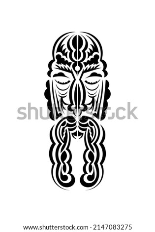 Maori style face. Black tattoo patterns. Isolated. Vetcor.
