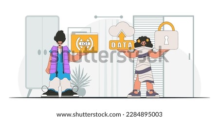 Guy and girl are a team in IoT, vector style modern character illustrations.