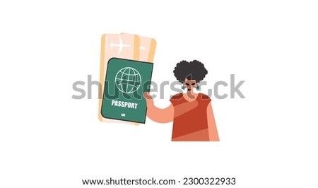 The energized lady holds a visa and trade for the preeminent apportioned tickets in his hands. Kept on white foundation. Trendy style, Vector Illustration