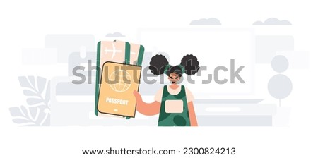 The flooding woman holds a visa and see at tickets in his hands. The concept of rest and travel. Trendy style, Vector Illustration