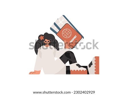 The energized woman holds a visa and exchange for the preeminent passed on tickets in his hands. Kept on white establishment. Trendy style, Vector Illustration