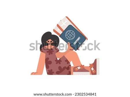 The energized lady holds a visa and trade for the preeminent passed on tickets in his hands. Kept on white foundation. Trendy style, Vector Illustration