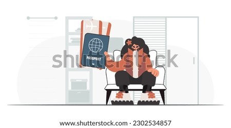 The flooding lady holds a visa and see at tickets in his hands. The concept of rest and travel. Trendy style, Vector Illustration