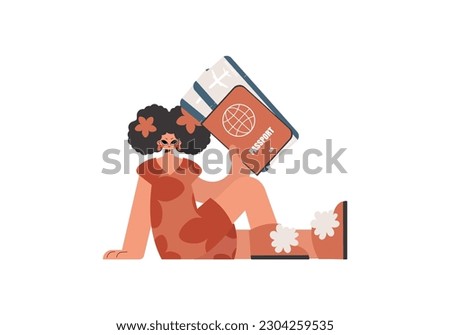 The energized woman holds a visa and exchange for the preeminent passed on tickets in his hands. Kept on white establishment. Trendy style, Vector Illustration