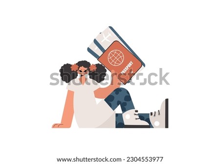 The energized woman holds a visa and exchange for the preeminent passed on tickets in his hands. Kept on white establishment. Trendy style, Vector Illustration