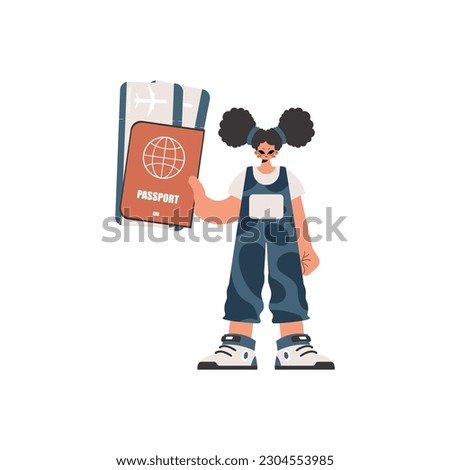 The energized woman holds a visa and exchange for the preeminent passed on tickets in his hands. Kept on white establishment. Trendy style, Vector Illustration