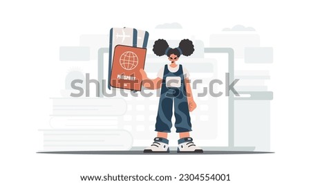 The flooding woman holds a visa and see at tickets in his hands. The concept of rest and travel. Trendy style, Vector Illustration