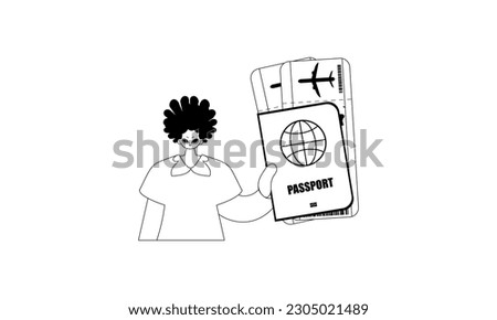 The person is holding a all comprehensive id with see at tickets. Tourism subject. Forlorn and white line craftsmanship. Trendy style, Vector Illustration