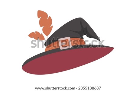 A witch's hat is a tall hat that witches put on their heads. It has a sharp shape. A Halloween hat that resembles a baseball cap. Cartoon style, Vector Illustration
