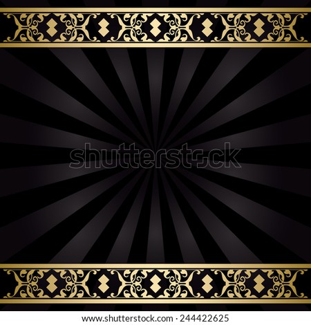 background with gold decorations and rays - black vintage
