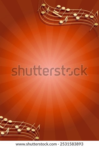 red vector background with music notes and radial light beams