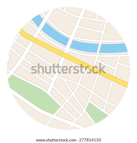 round vector map with river - streets and parks