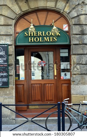 BORDEAUX, FRANCE, OCTOBER 19, 2013: English pub Sherlock Holmes in Bordeaux, France