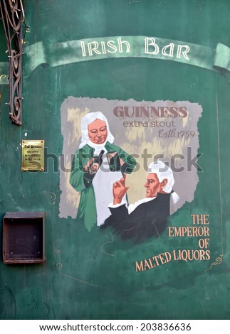 SAINT-PETERSBURG, RUSSIA, JULY 8, 2014: Graffiti on the wall of the Irish pub \