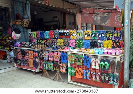 VIENTIANE, LAOS - APRIL 22,2015 - Shoes store in Vientiane, Laos. Flip Flops