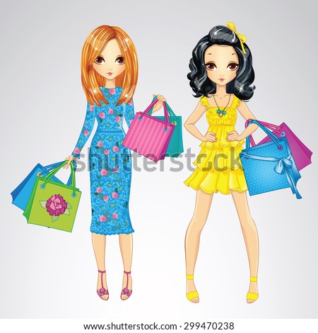 Fashion beauty shopping girls with bags