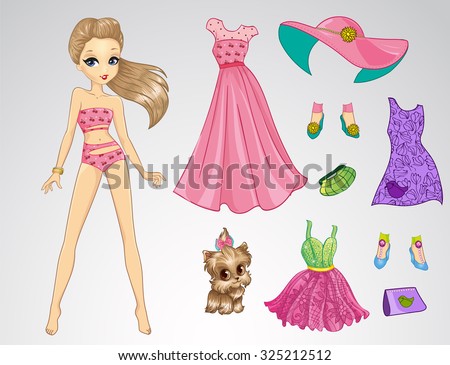 Paper Doll With Clothes And Pretty Pet. Romantic Pink Style. Stock ...