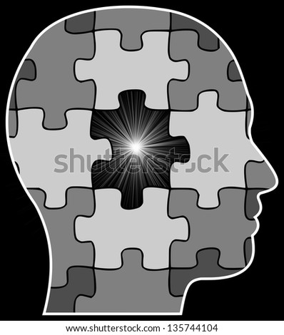 Illustration of a persons head with one puzzle piece missing