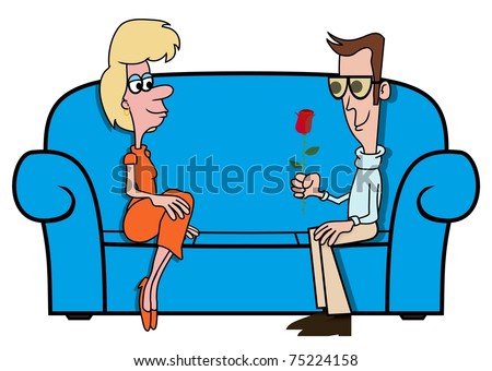 Illustration Of A Cartoon Couple Sitting On A Sofa - 75224158 ...