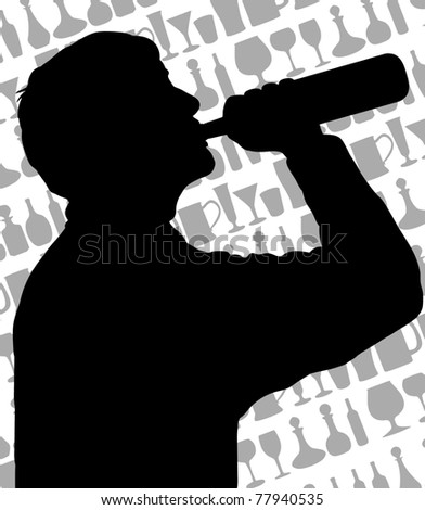 Silhouette Of A Man Drinking From A Bottle Of Wine In Front Of A ...