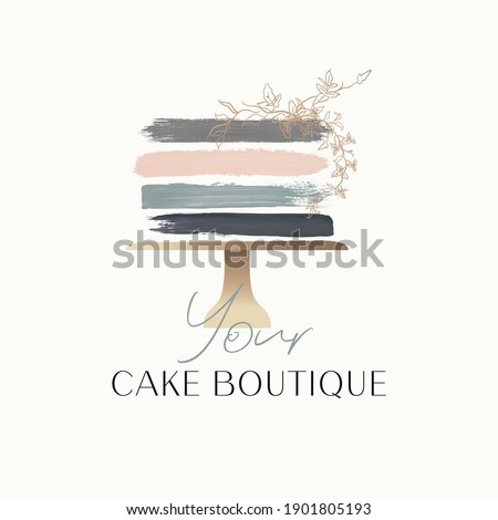 Cake Logo Design, Bakery logo, cake with golden flowers