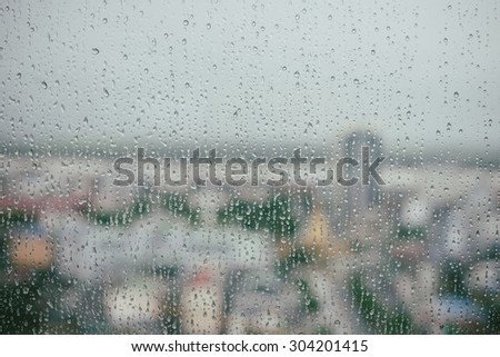 Rainy days,Rain drops on window with street view