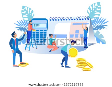 Illustration External and Internal Efficiency. Positive Image Company Increases its Competitiveness and Attracts Attention Partners. People make up Calendar for Setting Goals and Objectives. 