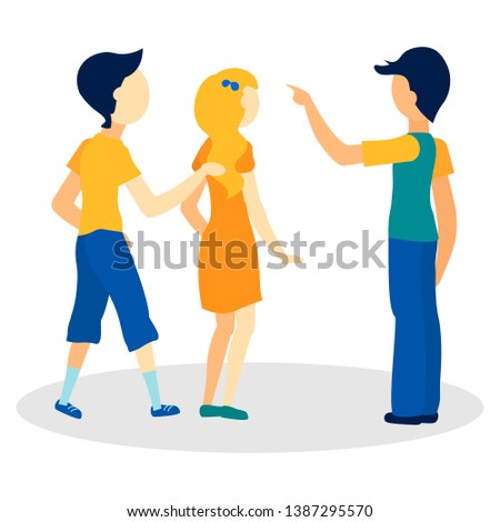 Young People Asking Way Flat Vector Illustration. Lost Tourists Looking for Location Isolated Characters. Cartoon Man Showing Direction, Pointing Gesture. Male Passerby Explaining, Giving Information
