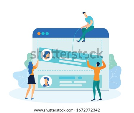 Adding Contacts to Phone Metaphor Illustration. Cartoon People Placing Profile Information on Smartphone Screen. Creating New Account, Adding Friends Personal Data, Photo to Call List