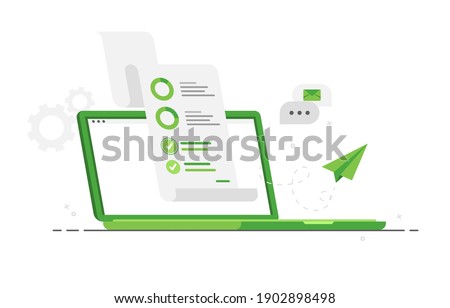 Business audit. Examination of statistical graphic information. Financial audit business concept. Income increase strategy. Notebook or laptop with accounting report. Green. Eps 10