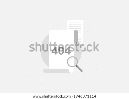 404 error page banner template. Page not found. Document with magnifier. Vector illustration in flat design. Gray. Eps 10
