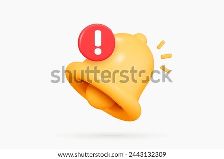 3D Bell with red danger alert notification. New important message. Urgent online call. Attention sign. Social media reminder. Cartoon design icon isolated on white background. 3D Vector illustration