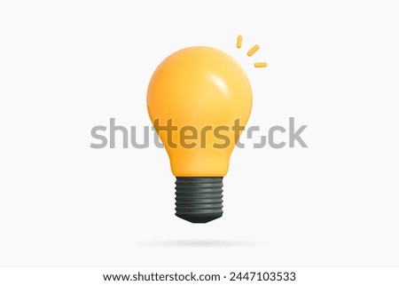 3D Light Bulb minimal icon. Business idea and strategy solution concept. Yellow lamp. Thinking and brainstorming. Bright lightbulb. Cartoon creative design icon isolated on white background. 3D Vector