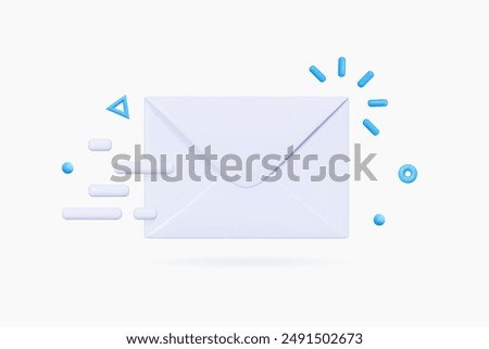 3D Send closed envelope with letter via email. New message concept. Mail communication. Mailbox notification. Inbox newsletter. Cartoon creative design icon. 3D Vector illustration