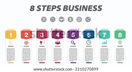 8 STEPS BUSINESS INFOGRAPHIC TEMPLATE VECTOR. vertical