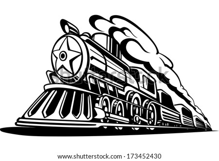 Retro Locomotive With Smoke Black And White, Icon, Railroad, Vector ...