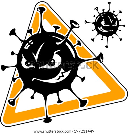 malicious computer virus, monster, cartoon, black icon, vector illustration