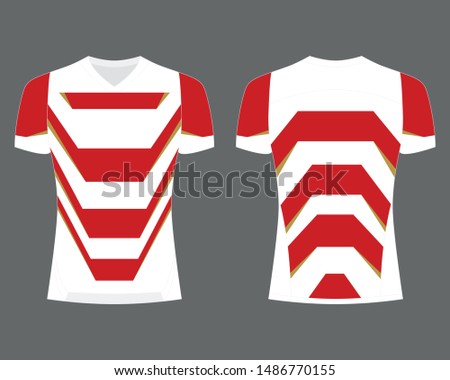 t-shirt sport design template, rugby jersey mockup for national. uniform front and back view. white and red